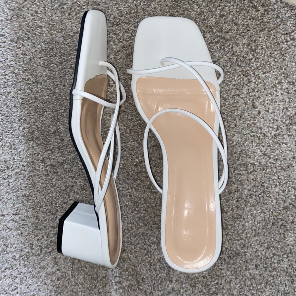 white sandal heels